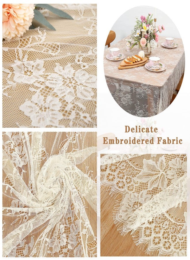 LuoluoHouse Rustic Ivory Wedding Tablecloths Lace Chic Rectangular Tablecloths for Wedding Reception Farmhouse Table Decorations 60x120 inch - Image 3