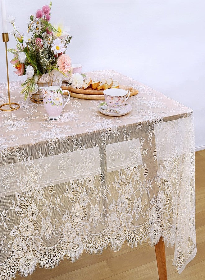 LuoluoHouse Rustic Ivory Wedding Tablecloths Lace Chic Rectangular Tablecloths for Wedding Reception Farmhouse Table Decorations 60x120 inch - Image 1