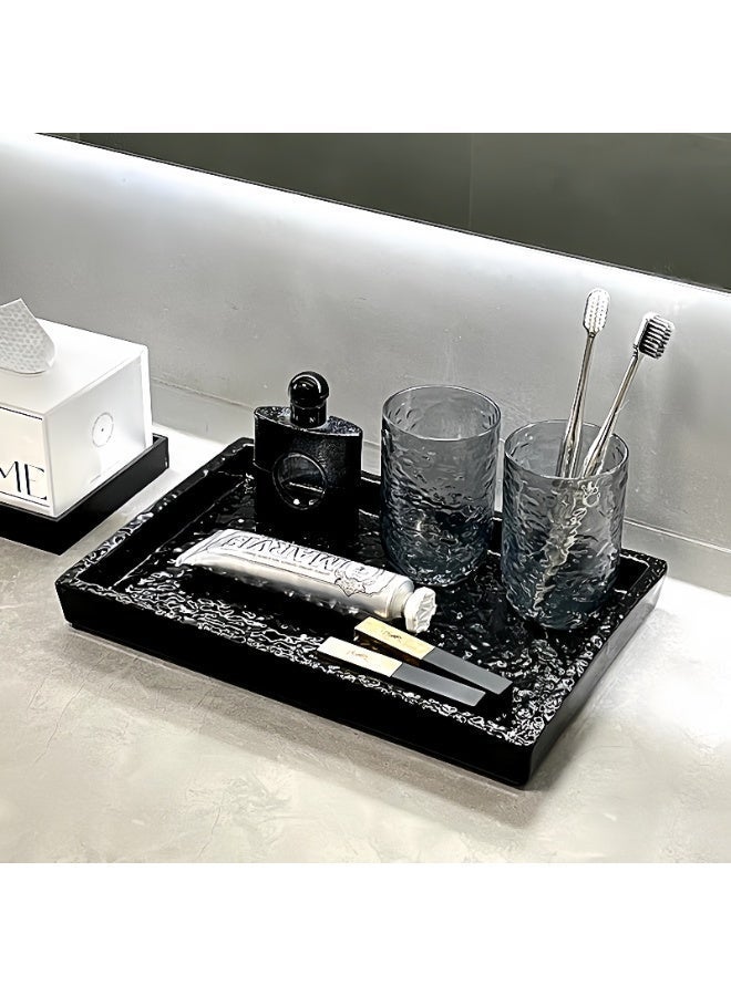 FUKE Bathroom Tray Ceramic  Bathroom Sink Organizer for Cosmetics, Candles, Lotion, Perfume and Home Decoration Trays(Black 30*20*3) - Image 1