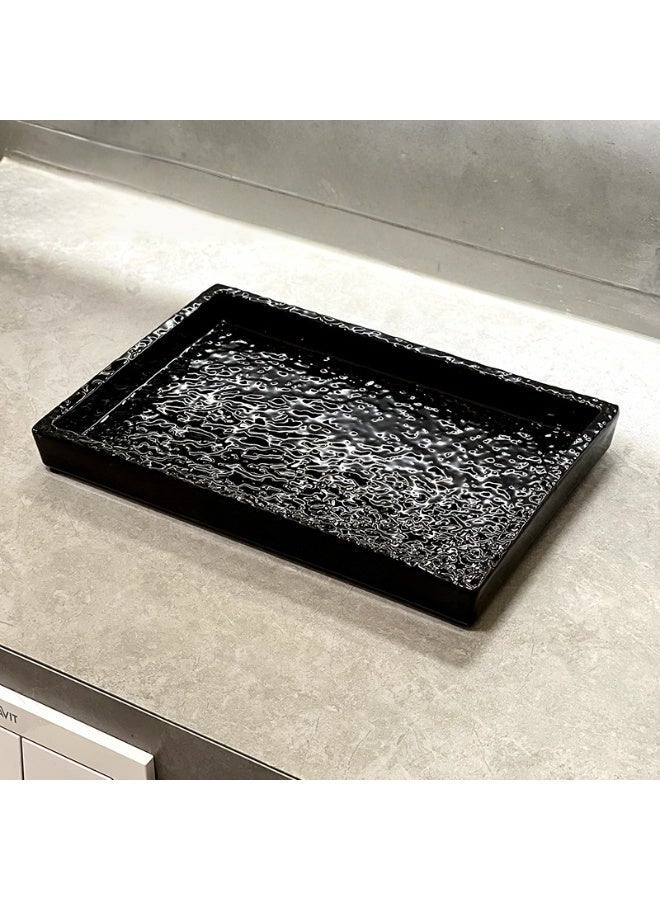 FUKE Bathroom Tray Ceramic  Bathroom Sink Organizer for Cosmetics, Candles, Lotion, Perfume and Home Decoration Trays(Black 30*20*3) - Image 2