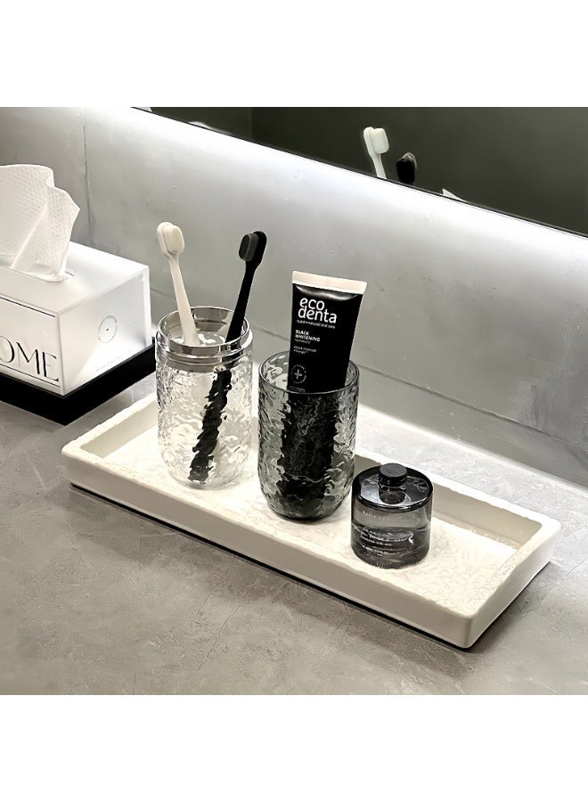 FUKE Bathroom Tray Ceramic  Bathroom Sink Organizer for Cosmetics, Candles, Lotion, Perfume and Home Decoration Trays(Black 30*20*3) - Image 5