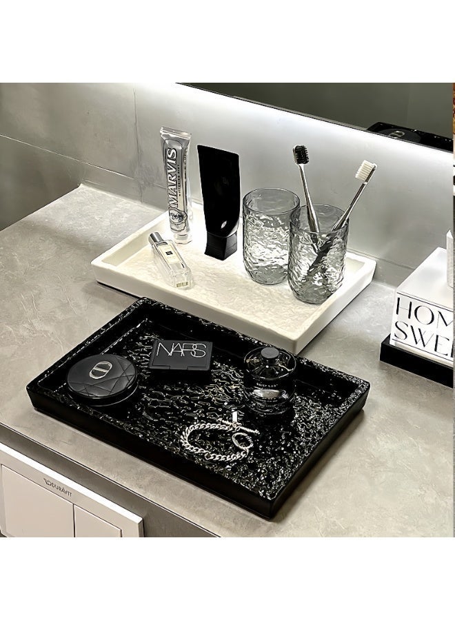 FUKE Bathroom Tray Ceramic  Bathroom Sink Organizer for Cosmetics, Candles, Lotion, Perfume and Home Decoration Trays(Black 30*20*3) - Image 3
