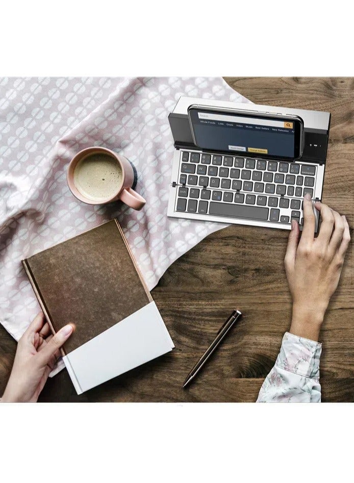 general Foldable Bluetooth Keyboard, Wireless USB Rechargeable Ultra Slim Portable folding Keyboard for IOS Android Windows Smartphone Tablet and Laptop - Image 1