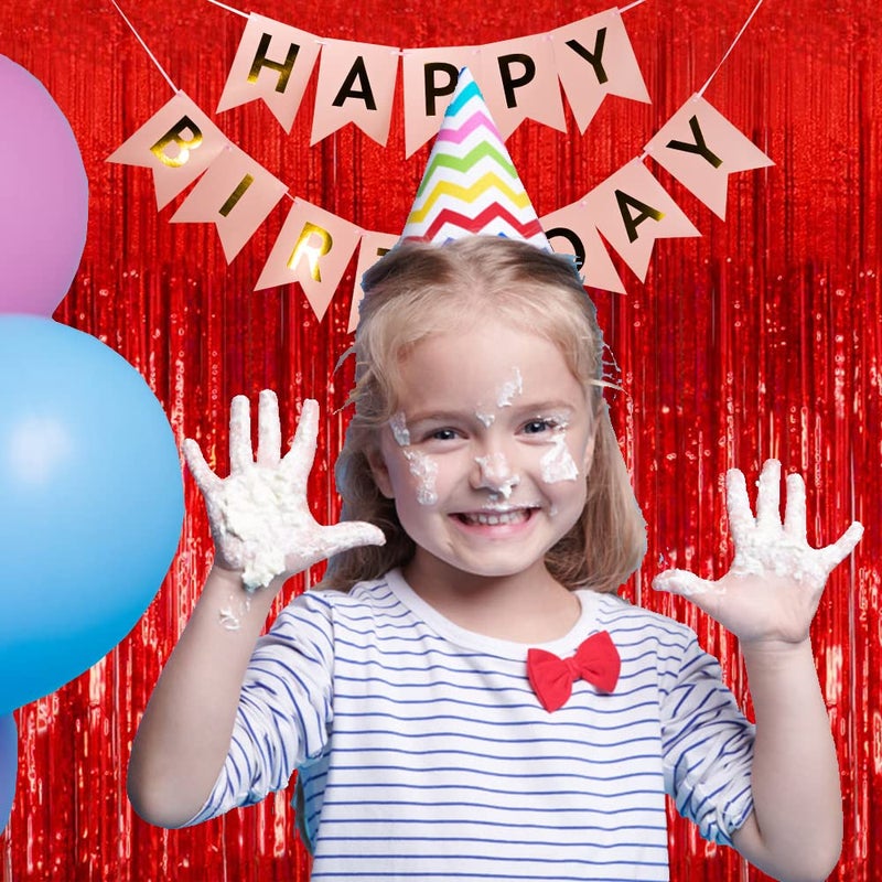K.E.J. 10 Pack Foil Curtain Backdrop Red Metallic Tinsel Foil Fringe Curtains Photo Booth Props for Birthday Wedding Engagement Baby Shower Bachelorette Christmas Holiday Celebration Party Decorations - Image 2