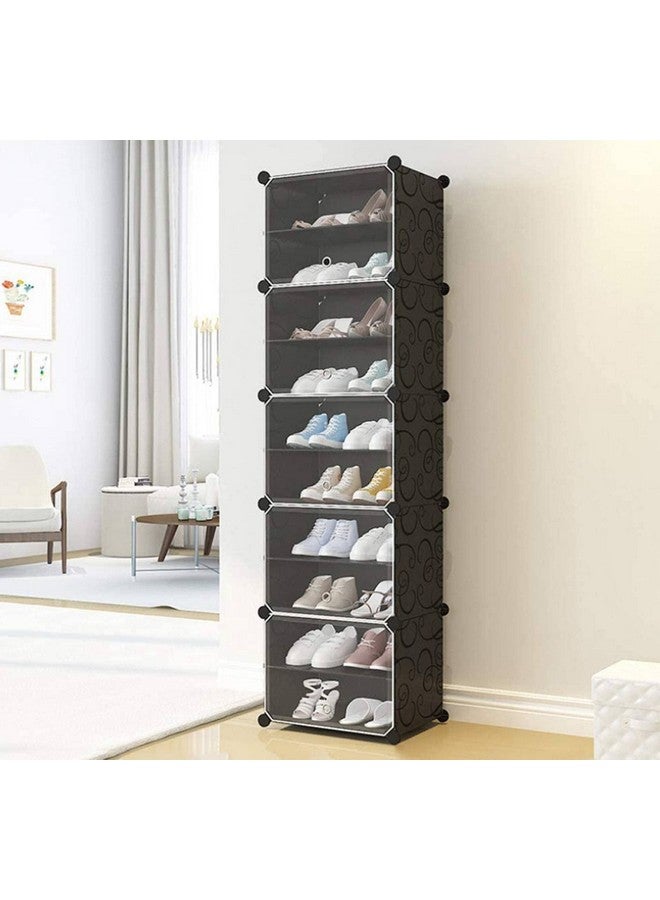 AYSIS AYSIS Portable Shoe Rack Organizer 30 Pair Tower Shelf Storage Cabinet Stand Expandable For Heels, Boots, Slippers, (Plastic-Double-10-Layer-Black, 31 X 158 Cm, 31 X 158 Cm)  - Image 1