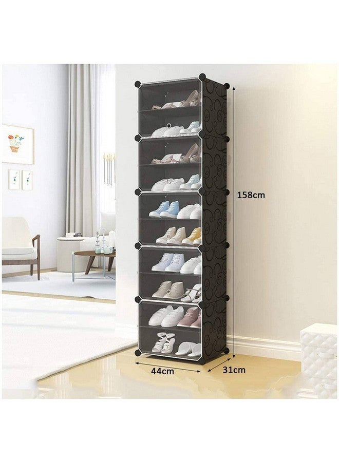 AYSIS AYSIS Portable Shoe Rack Organizer 30 Pair Tower Shelf Storage Cabinet Stand Expandable For Heels, Boots, Slippers, (Plastic-Double-10-Layer-Black, 31 X 158 Cm, 31 X 158 Cm)  - Image 2