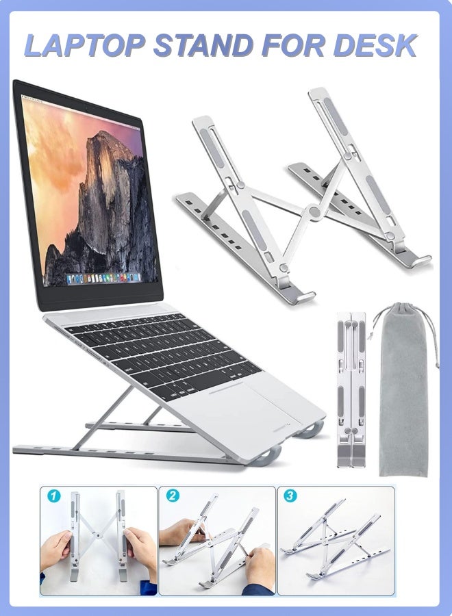 Laptop Stand for Desk, Adjustable Laptop Riser ABS+Silicone Foldable Portable Laptop Holder, Ventilated Cooling Notebook Stand for MacBook Pro Air, Lenovo, Dell, HP, Laptops,Tablet - Image 1