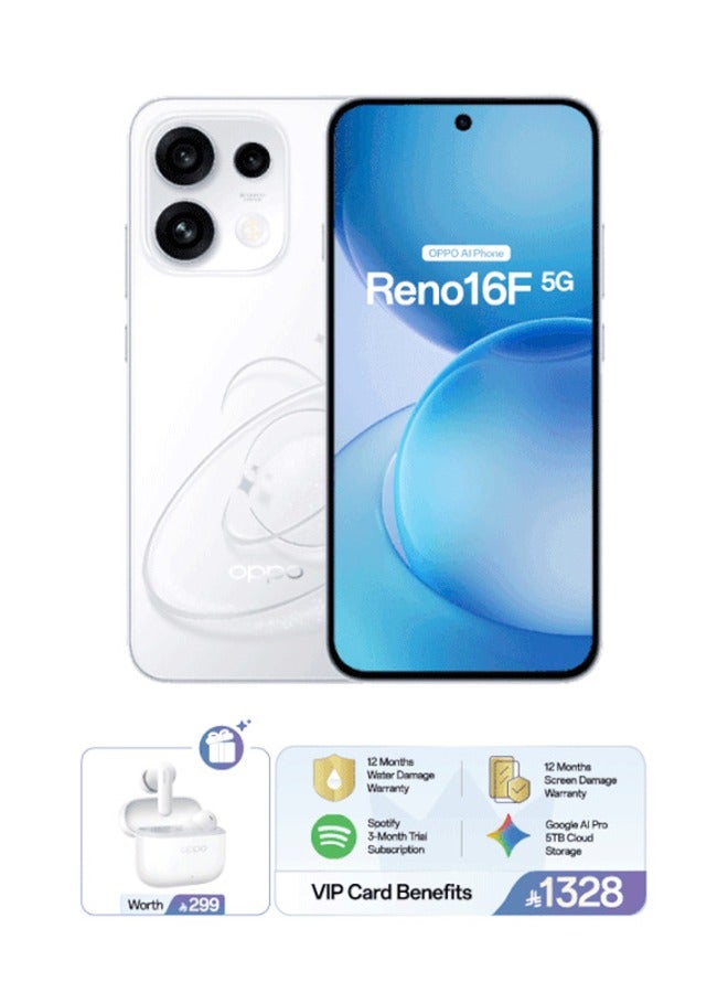OPPO Reno16F 5G Dual SIM Pop White 8GB RAM 256GB with FREE Enco Buds 3 Pro, Google Cloud Storage, Spotify Premium and VIP Card Warranty – Middle East Version - Image 1
