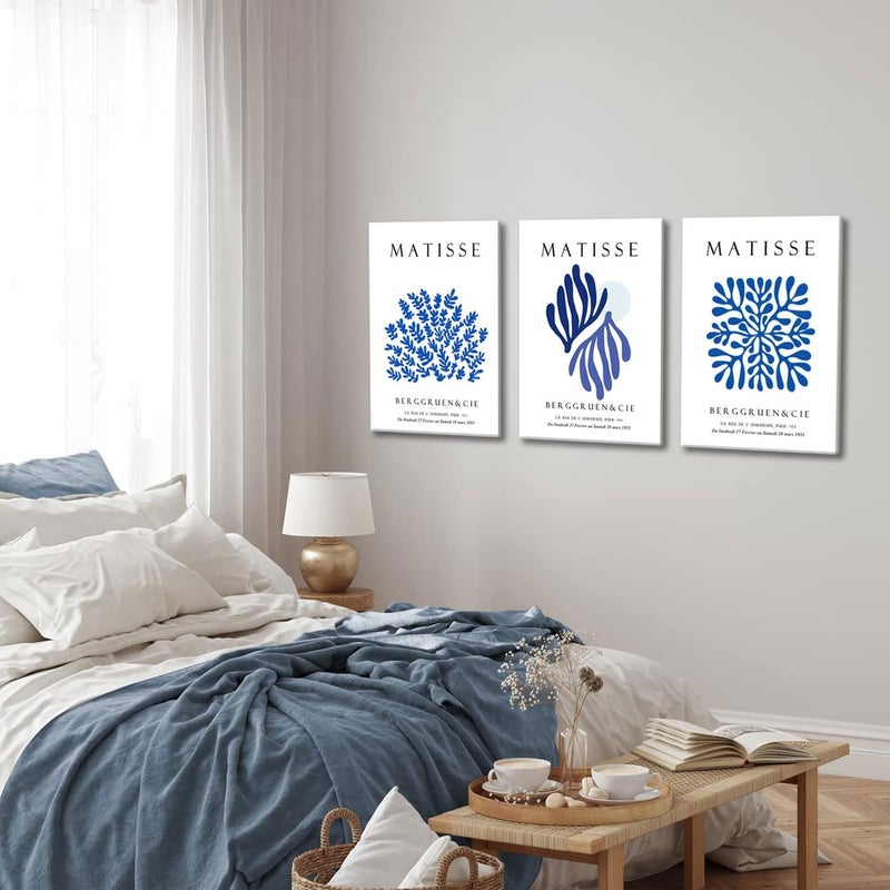 Djmwtb Matisse Canvas Wall Art Abstract Navy Blue Poster Prints Framed Set Of 3 Minimalist Flower Aesthetic Pictures Modern Artwork Painting Wall Decor For Living Room Bedroom Bathroom 12""X16""X3 - Image 5