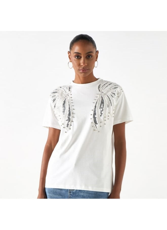 2Xtremz - 2Xtremz Embellished Crew Neck T-shirt with Short Sleeves - Image 1