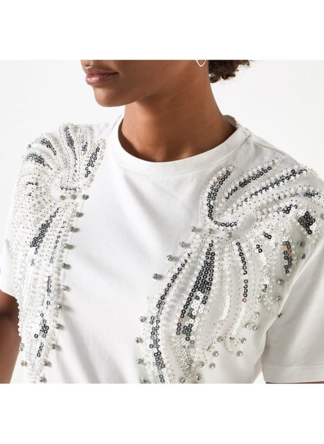 2Xtremz - 2Xtremz Embellished Crew Neck T-shirt with Short Sleeves - Image 1