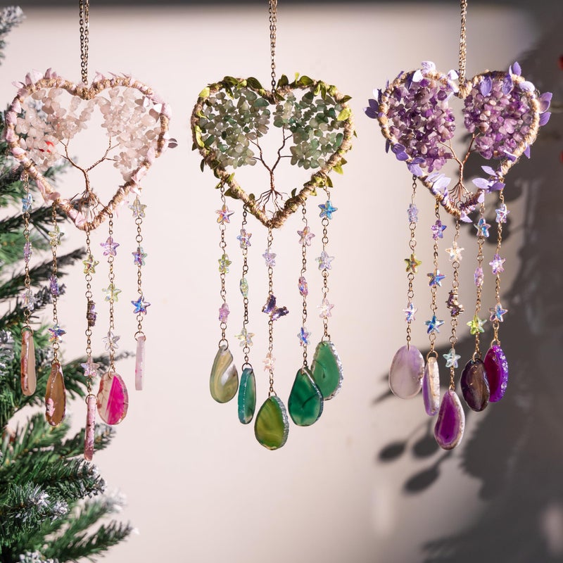 Dreamocean ï»¿Heart Crystal Suncatcher, Dreamocean Amethyst Sun Catcher for Windows Haning Decor Crystal Tree of Life Dream Catchers Wall Hangings Outdoor Garden Decor for Adults Girls - Image 2