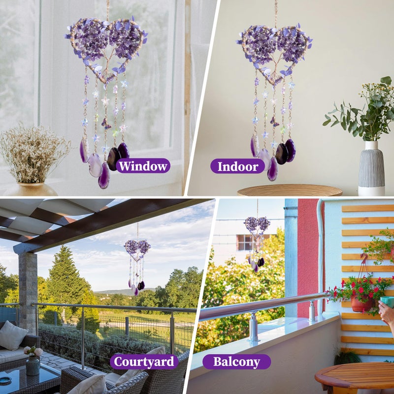 Dreamocean ï»¿Heart Crystal Suncatcher, Dreamocean Amethyst Sun Catcher for Windows Haning Decor Crystal Tree of Life Dream Catchers Wall Hangings Outdoor Garden Decor for Adults Girls - Image 5