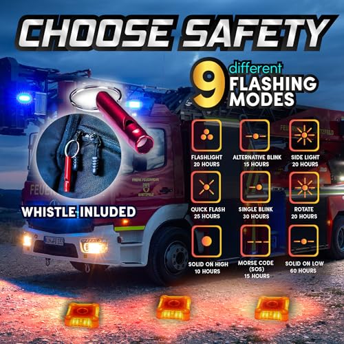 Marcala Emergency Lights for Vehicles | 3-Pack LED Road Flares | Flares Emergency Road | LED Emergency Flares Include Batteries, Case, Whistle & more | Stronger, Brighter & Better than round Flares! - Image 4