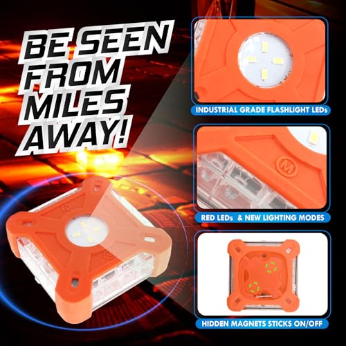Marcala Emergency Lights for Vehicles | 3-Pack LED Road Flares | Flares Emergency Road | LED Emergency Flares Include Batteries, Case, Whistle & more | Stronger, Brighter & Better than round Flares! - Image 3