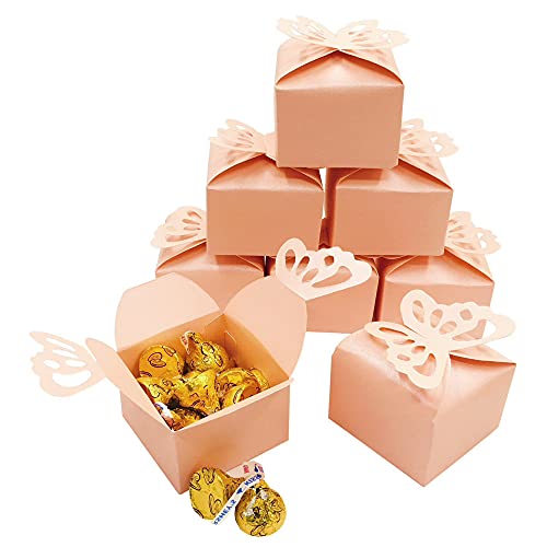 Pink Butterfly Candy Treat Boxes Set Wedding Party Favors Mothers Day Birthday Baby Shower Party Small Gift Box Bulk Supplies 2x2x2 inch 50pc