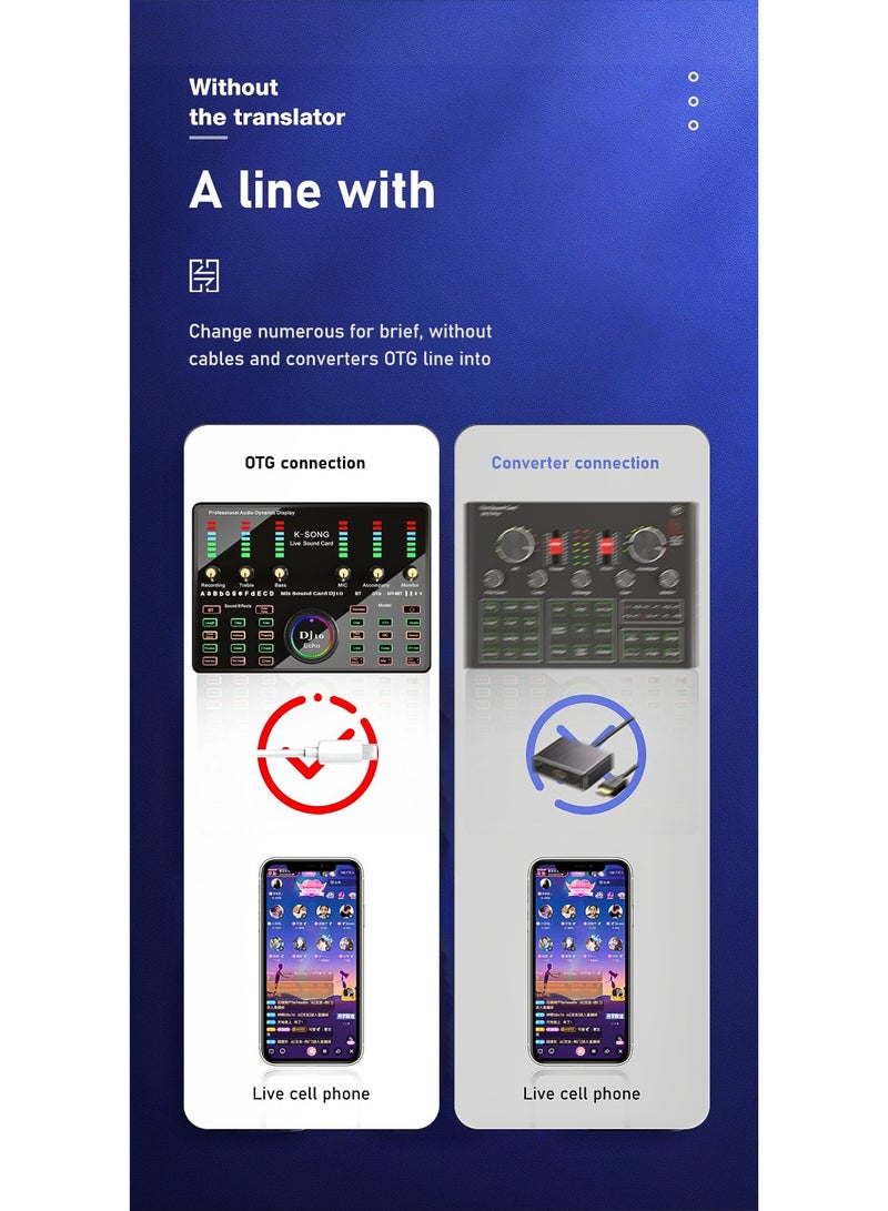 خلاط صوت احترافي ZFSZ Dj10 ببطاقة صوت حية مع بلوتوث للبث المباشر - Image 3