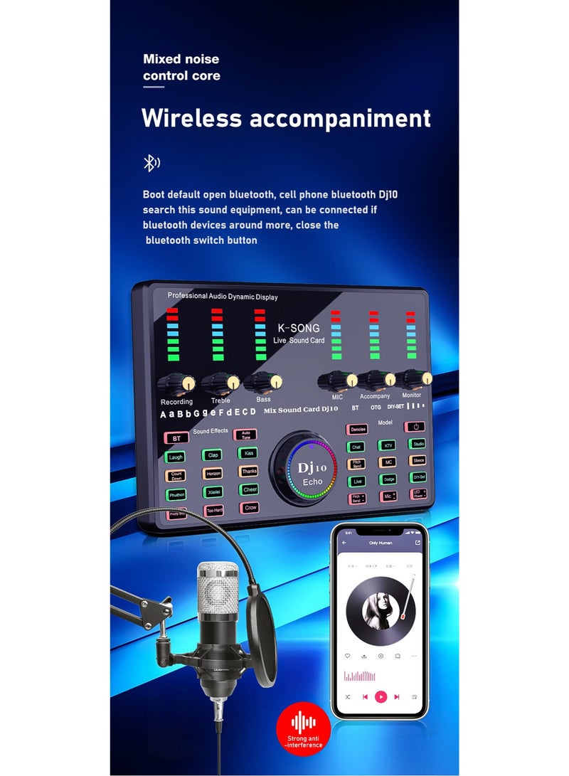 خلاط صوت احترافي ZFSZ Dj10 ببطاقة صوت حية مع بلوتوث للبث المباشر - Image 5
