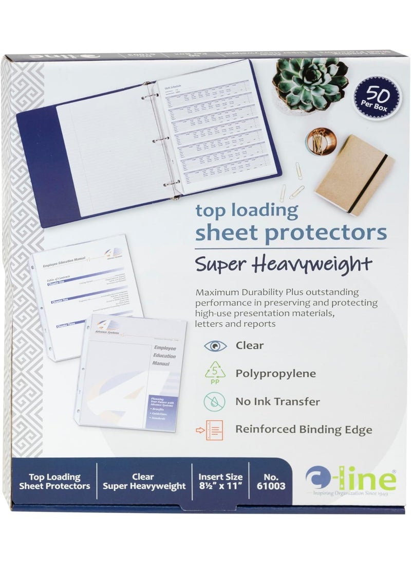 C-Line C-Line Top Loading Super Heavyweight Poly Sheet Protectors, Clear, 11 x 8.5 Inches, 50 per Box (61003)  - Image 1