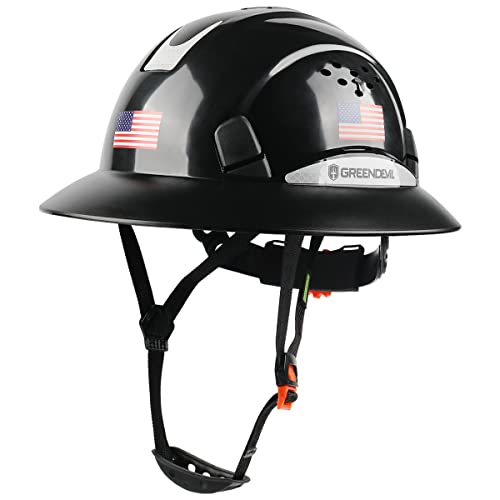 GREEN DEVIL Full Brim Hard Hat Vented Construction Safety Helmet OSHA Approved Cascos De Construccion Work Hardhats with Cooling Towel for Men&Women 6 Point Adjustable Ratchet Suspension - Image 1