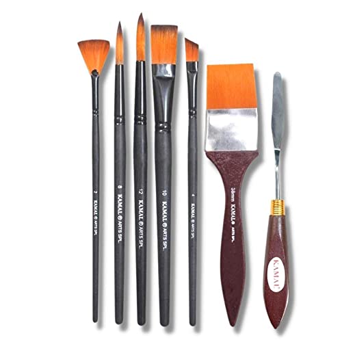 KAMAL Artist Quality Matte Handle Essential Painting Tool Kit with Synthetic bristles Brushes for Watercolor, Watercolour, Acrylic, Oil Painting (7) - Image 1