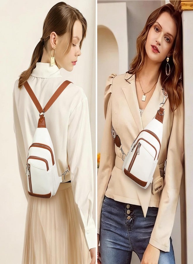 GAEKEAO Sling Backpack for Women PU Leather Crossbody Backpack Convertible Cross body Bag for Travel Hiking Sport Beige Brown - Image 2