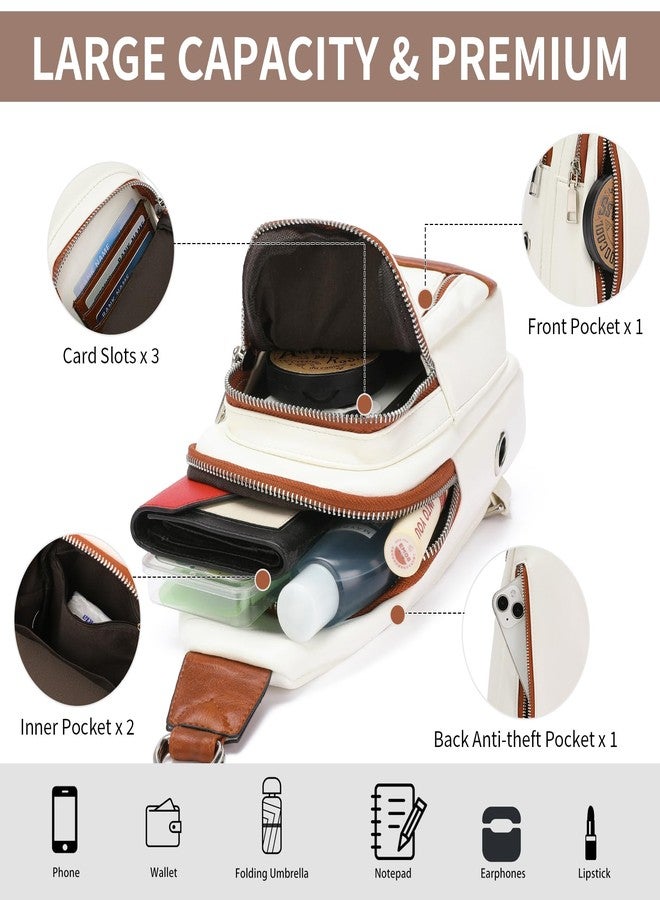 GAEKEAO Sling Backpack for Women PU Leather Crossbody Backpack Convertible Cross body Bag for Travel Hiking Sport Beige Brown - Image 3