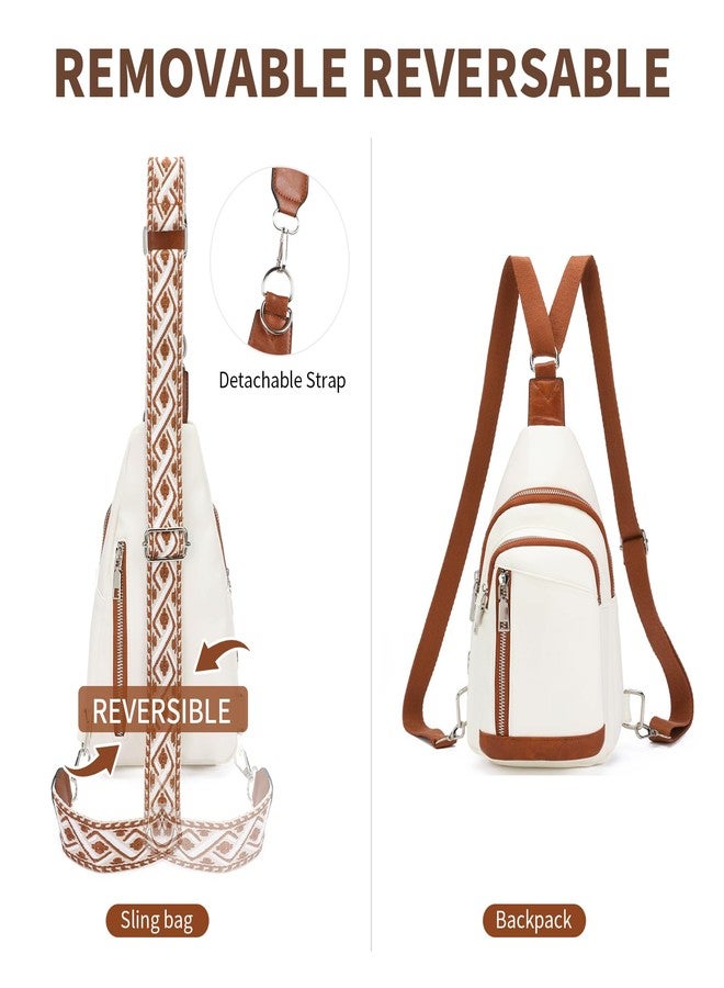 GAEKEAO Sling Backpack for Women PU Leather Crossbody Backpack Convertible Cross body Bag for Travel Hiking Sport Beige Brown - Image 5