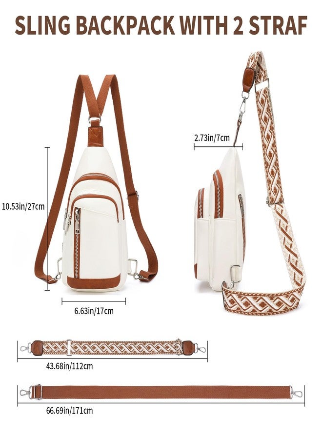 GAEKEAO Sling Backpack for Women PU Leather Crossbody Backpack Convertible Cross body Bag for Travel Hiking Sport Beige Brown - Image 4