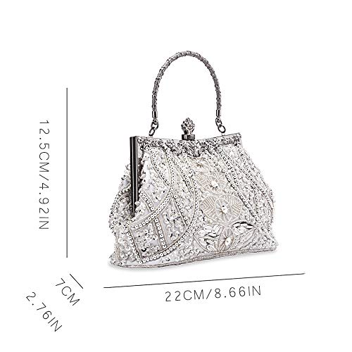 Zebrum Womens Evening Clutch Bag Designer Evening Handbag Hand Bag,Lady Party Wedding Clutch Purse (Silver-Vintage Style Beaded and Sequined) - Image 3