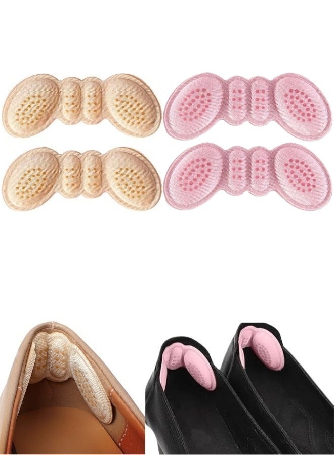 Happy Home 4 Pack Silicone Heel Grips Liner Cushions Inserts for Loose Shoes, Heel Pads Snugs for Shoe Too Big Men Women, Filler Improved Shoe Fit and Comfort, Prevent Heel Slip and Bliste (Biege-Pink) - Image 1