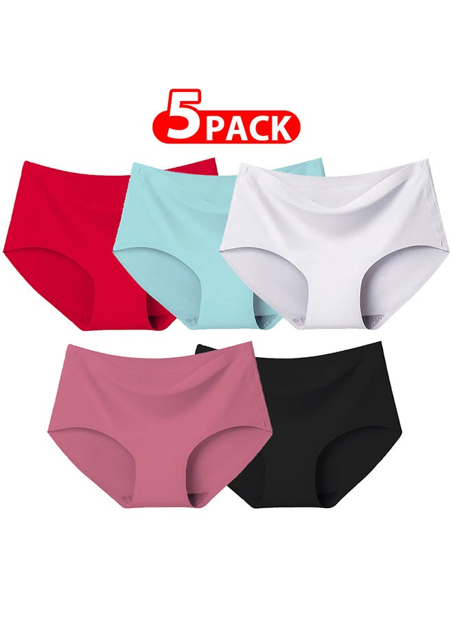 5 Packs Women's Medium Size Underwear Silk Women Lingerie Seamless Women High Rise Underwear Multicolour /M(waist 60-66/Weight 45~55kg)  - Image 1