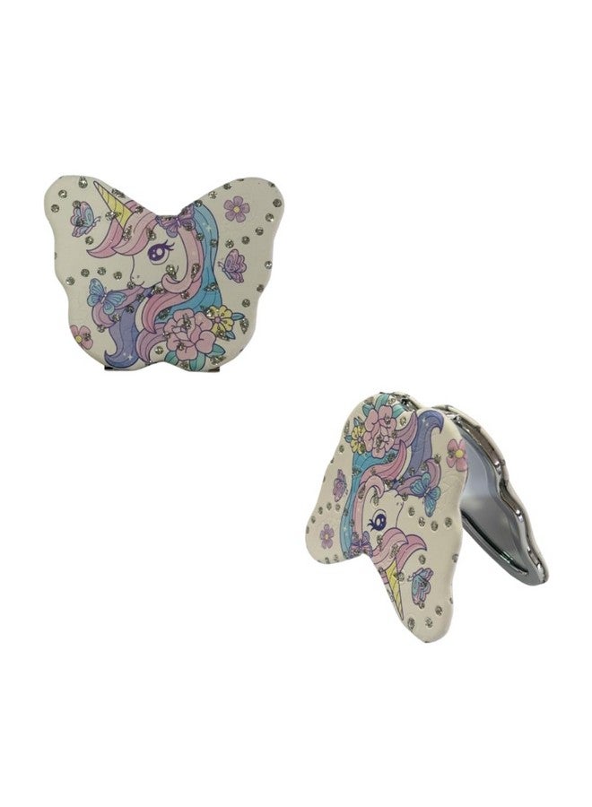 Generic Compact Butterfly Design Metal and Glass Mirror with Stones, 2x1 Magnification, for Makeup and Bags for Women  - Image 1