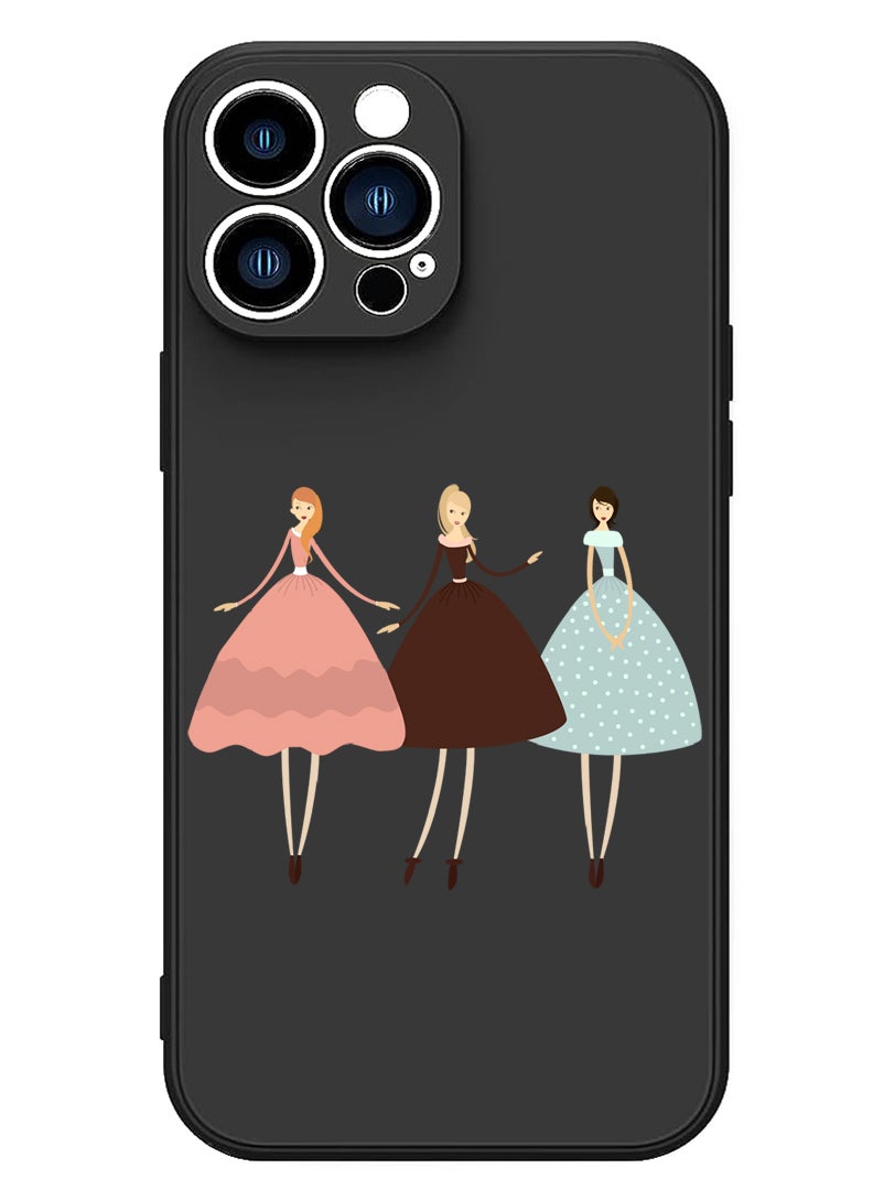 Theodor Protective Slim Fit Case Liquid Silicone Cover with Full Body Protection Anti-Scratch Shockproof Case For iPhone 12 Pro Max Black  - Pretty Girls Illustration - Image 1