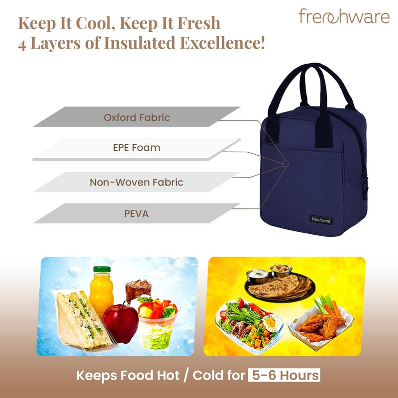 Frenchware Insulated Lunch Bag (9 Litre, 15 kg, Navy Blue), Office Tiffin Bags for Men and Women, Hot & Cold Travel Lunch Box for Men, Tiffin Box & Bottles, Lunch Bag for Office, Picnic Bag (Nylon) - Image 4