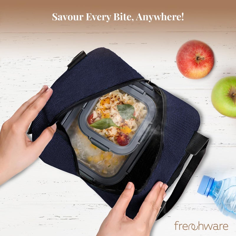 Frenchware Insulated Lunch Bag (9 Litre, 15 kg, Navy Blue), Office Tiffin Bags for Men and Women, Hot & Cold Travel Lunch Box for Men, Tiffin Box & Bottles, Lunch Bag for Office, Picnic Bag (Nylon) - Image 3
