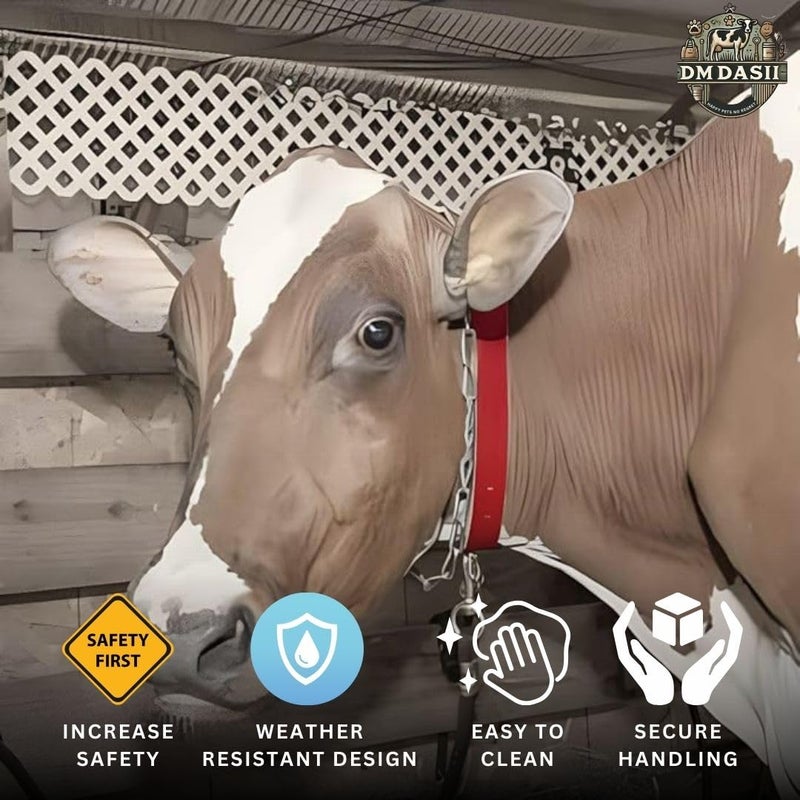 DM DASII MAT DM DASII Durable Cow & Buffalo Collar – Adjustable Nylon/Leather Neck Belt for Livestock, Strong & Waterproof, Comfortable Fit for Cattle, Heavy-Duty Buckle, Ideal for Farms, Dairy Use (RED) - Image 2