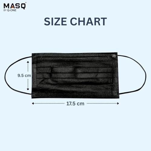 MASQ By Q-One Single Use Disposable Black Face Mask, Soft on Skin, 3-ply Masks Facial Cover with Elastic Earloops and Nose Clip Great For Home, Office, School, and Outdoors (3-Ply Masks Pack of 50) - Image 5