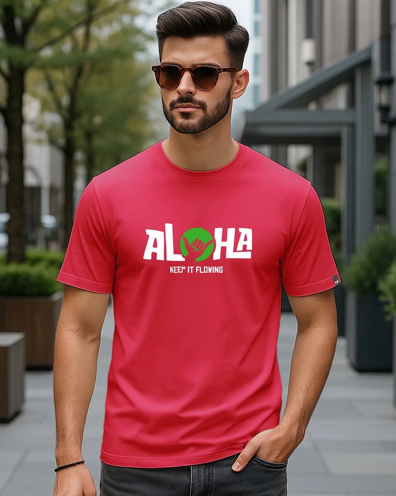 بيواكوف تيشيرت رجالي بطبعة ألوها جريئة باللون الأحمر