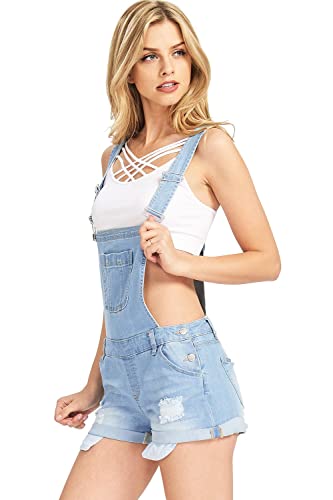 WAX JEAN Wax Women's Juniors Cute Denim Overall Shorts (XXX-Large, Light)' - Image 2