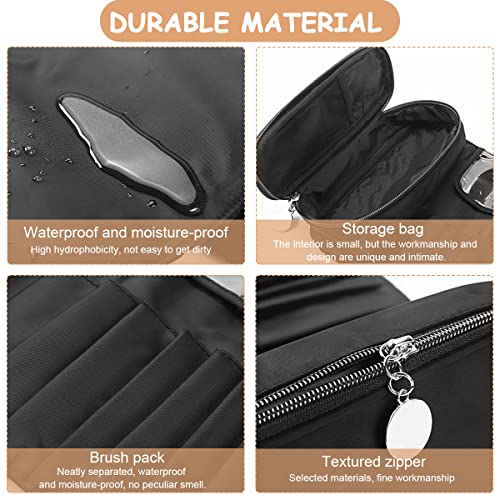 MAYCREATE Polyester Makeup Brush Holder Travel Makeup Brush Organizer Cosmetic Bag Roll Up Storage Case Pouch With 12 Brush Sleeve, Zipper & Mesh Pouch, Waterproof & Dustproof,Black - Image 3