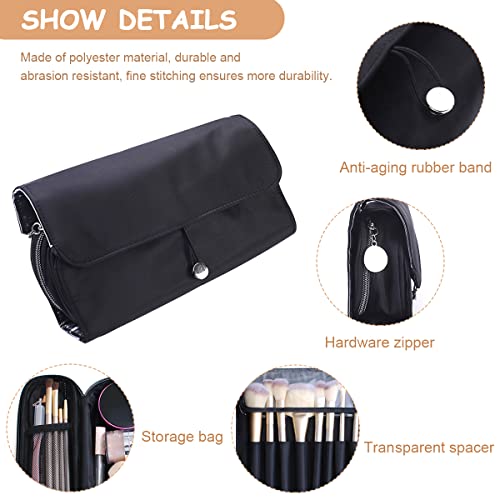 MAYCREATE Polyester Makeup Brush Holder Travel Makeup Brush Organizer Cosmetic Bag Roll Up Storage Case Pouch With 12 Brush Sleeve, Zipper & Mesh Pouch, Waterproof & Dustproof,Black - Image 4