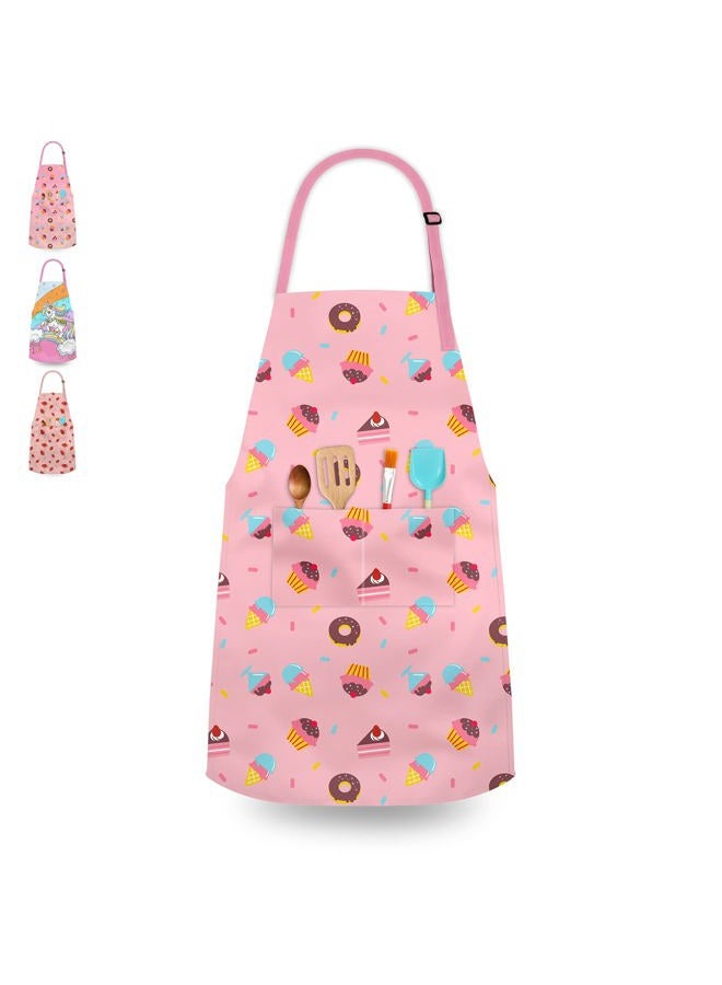Deabolar Kids Aprons for Girls Toddler Aprons with Pockets for Kids Cooking Baking Painting Crafting Art Gardening Adjustable, Donut, 5-12 Years - Image 1