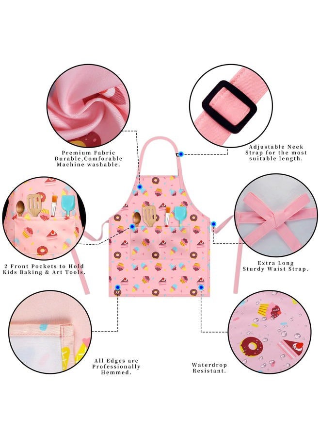 Deabolar Kids Aprons for Girls Toddler Aprons with Pockets for Kids Cooking Baking Painting Crafting Art Gardening Adjustable, Donut, 5-12 Years - Image 4