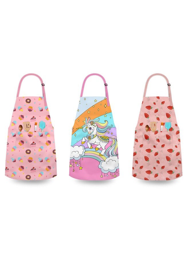 Deabolar Kids Aprons for Girls Toddler Aprons with Pockets for Kids Cooking Baking Painting Crafting Art Gardening Adjustable, Donut, 5-12 Years - Image 3