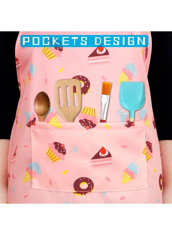 Deabolar Kids Aprons for Girls Toddler Aprons with Pockets for Kids Cooking Baking Painting Crafting Art Gardening Adjustable, Donut, 5-12 Years - Image 5