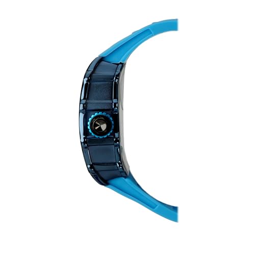 TIME100 Automatic Mechanical Watches for Men Skeleton Square Big Face Wristwatch Adjustable Silicone Strap Blue W60168G, Black&Blue - Image 5