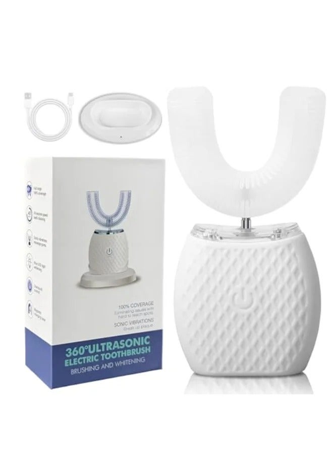 Day Wins Ultrasonic Automatic Toothbrush, Ultrasonic U-Shaped Toothbrushes for Adult, 360° Mouth Cleaning, Electric ToothBrush with Automatic Timer, Wireless Charging Teethbrush Kit for Travel Or Home (White) - Image 1