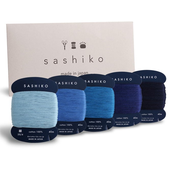 SASHIKO THREAD 100 COTTON CARD TYPE 437 YD X 5 COLORS WITH ENGLISH MANUAL SEWING EMBROIDERY VALUE SET THIN AMAOTO