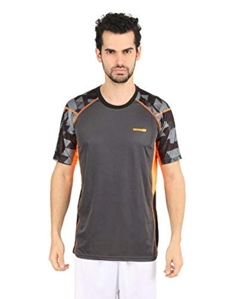 Vector X OMT-117 Men's Round Neck Tshirt (Grey-Orange) - Image 5